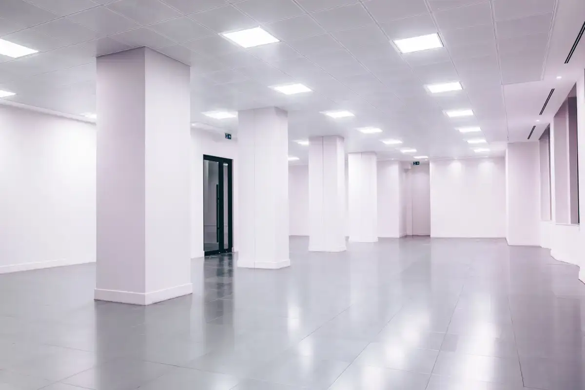 Finished office interior showing the even lighting that makes a mismatched repair visible
